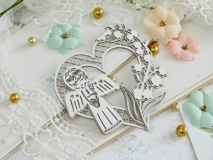 Tekturka "Komunia 2022" - Ramka serce, dziewczynka