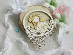 Tekturka "Komunia 2023" - Dziewczynka, ramka winogrono