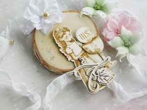 Tekturka "Komunia 2023" - Dziewczynka, kielich, winorośl