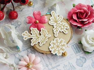 Tekturka "Zima 2023" - Jemioła, ostrokrzew, płatek śniegu - 3 sztuki