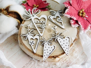 Tekturka - Hello Winter  - Serduszka - 5 sztuk